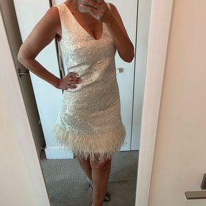 Georgeos Ivory Champagne Jaquard Feather Nicolle Miller Dress - Size 4 NWT!!